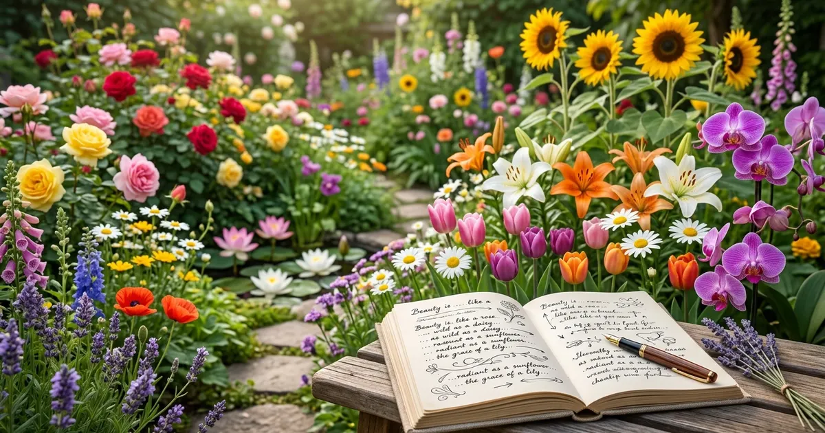 Flower similes with colorful flowers and creative writing examples
