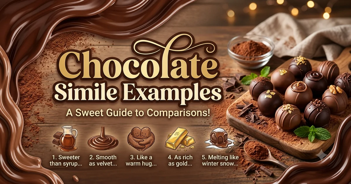 Creative chocolate simile examples showing sweetness, richness, warmth, and sensory imagery in writing.