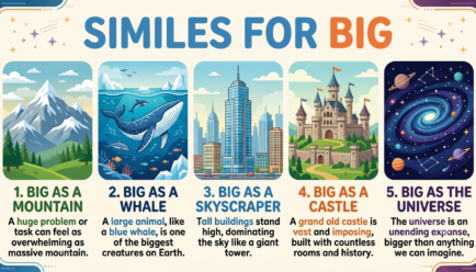 Collection of similes for big including mountain, whale, house, and universe.