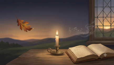 Death simile examples showing a fading candle, falling leaf, sunset, and open book
