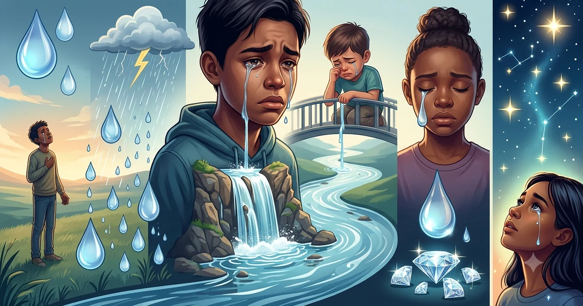 Collection of crying simile examples showing tears, emotions, sadness, joy, and expressive comparisons.
