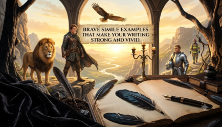 Brave simile examples showing courage through lions, warriors, firefighters, and other powerful comparisons.