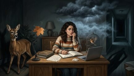 Similes for fear with examples showing a frightened person in a dark suspenseful scene