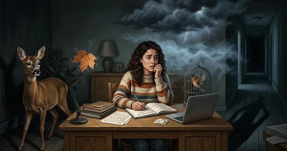 Similes for fear with examples showing a frightened person in a dark suspenseful scene