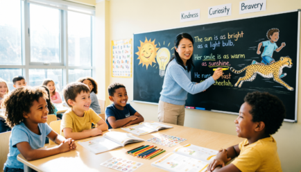 Happy kids learning similes