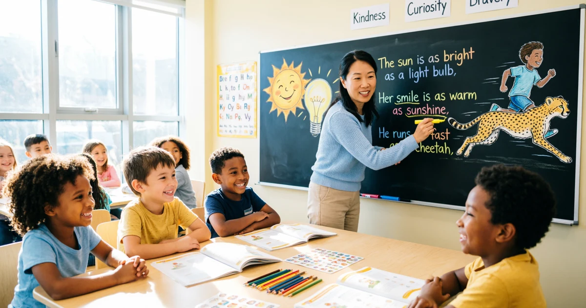 Happy kids learning similes