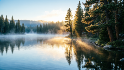 Calm sparkling mountain lake