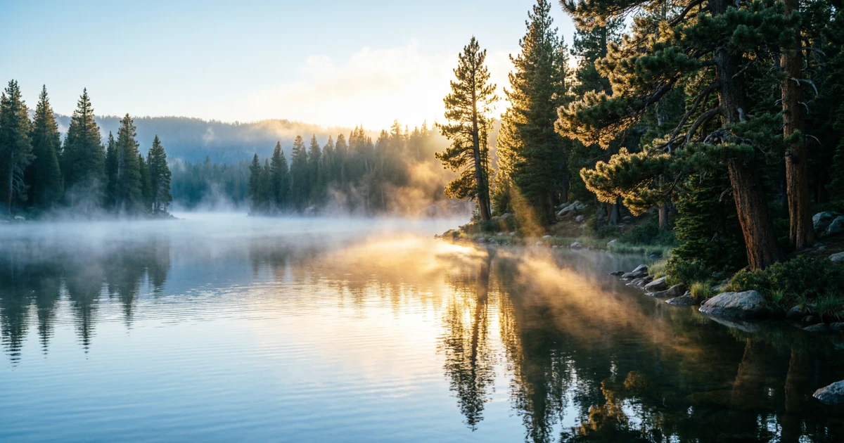 Calm sparkling mountain lake