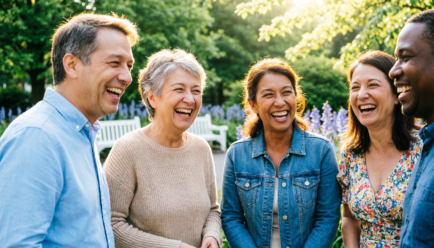 Joyful people laughing together
