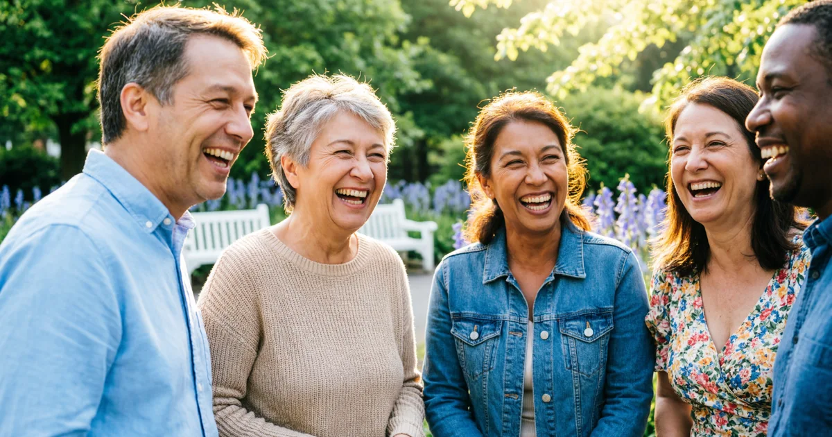 Joyful people laughing together