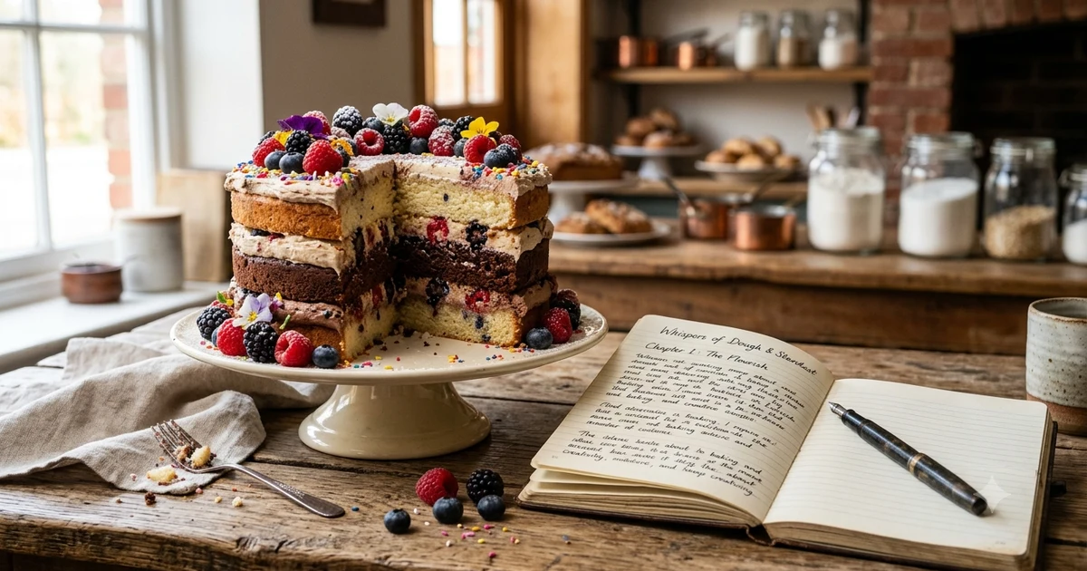 Delicious layered cake illustrating creative similes for cake in descriptive writing.