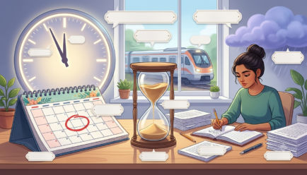 Creative simile for deadline examples showing time pressure with clocks, calendars, and a closing deadline