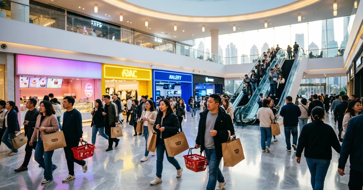 Shopping mall crowd with people and shopping bags