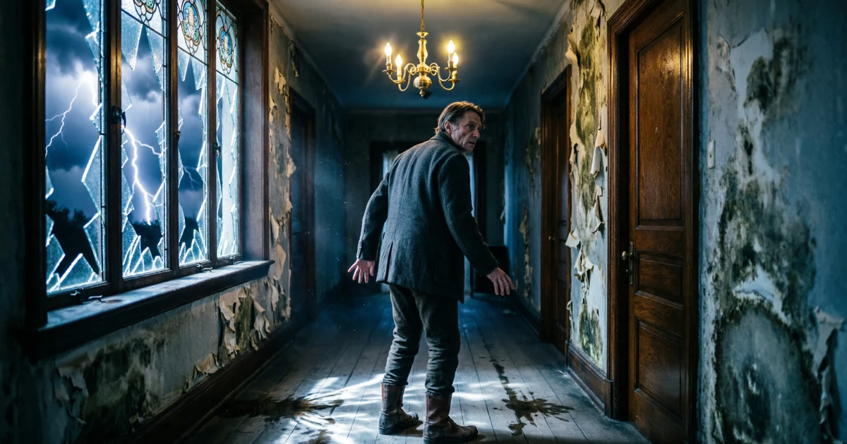 Suspenseful dark hallway scene