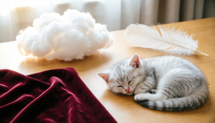 Illustration showing soft simile examples with a feather, cloud, velvet fabric, and flower petals to explain descriptive comparisons in English writing.