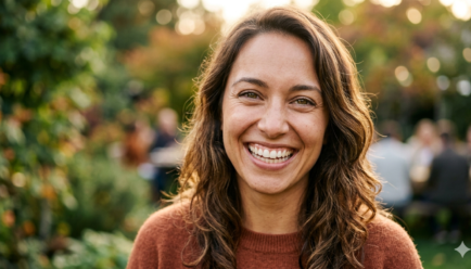 Person with a bright cheerful smile illustrating smile simile examples and descriptive writing techniques for creative writing and figurative language learning.