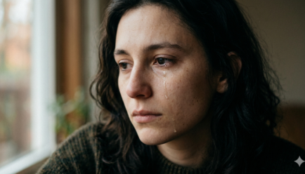 A close up emotional portrait showing tears on a person’s face representing sadness and human emotions for creative writing and simile examples