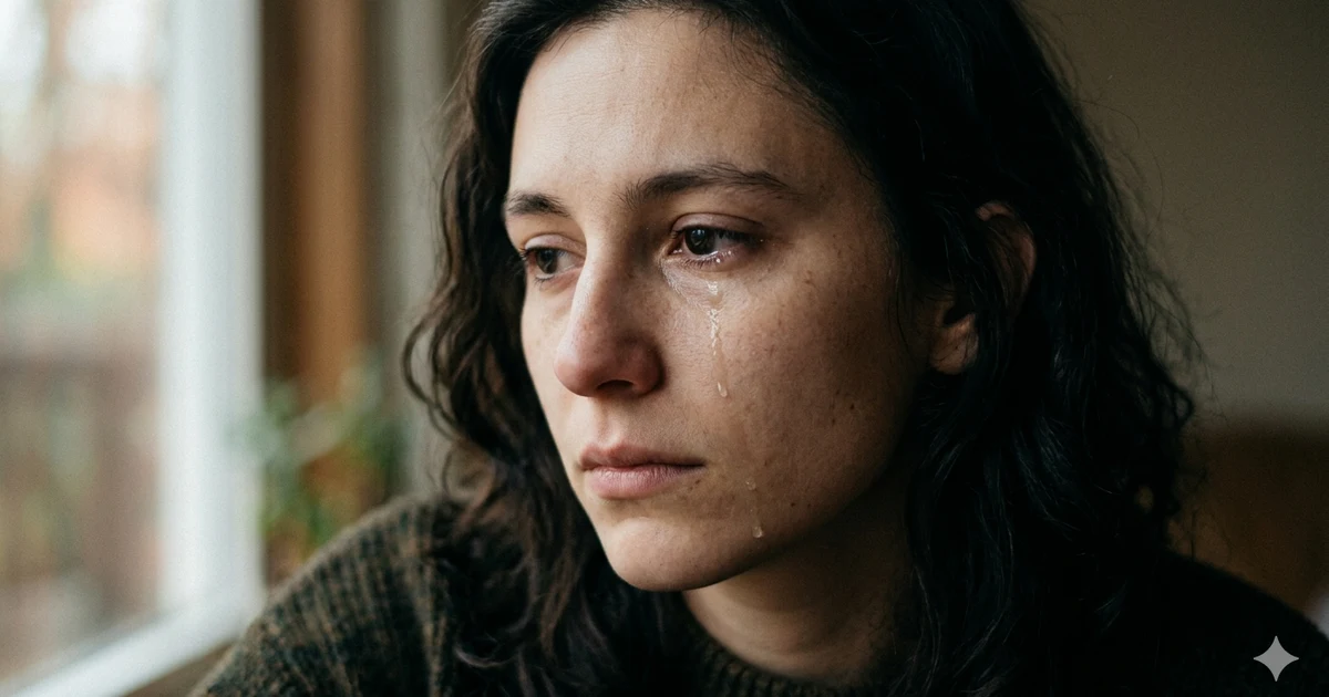 A close up emotional portrait showing tears on a person’s face representing sadness and human emotions for creative writing and simile examples