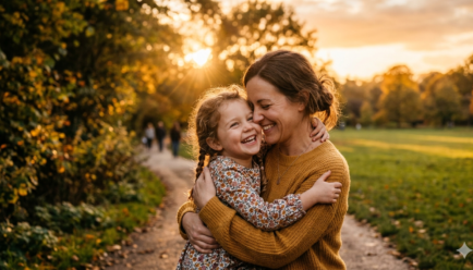 Parent hugging smiling child