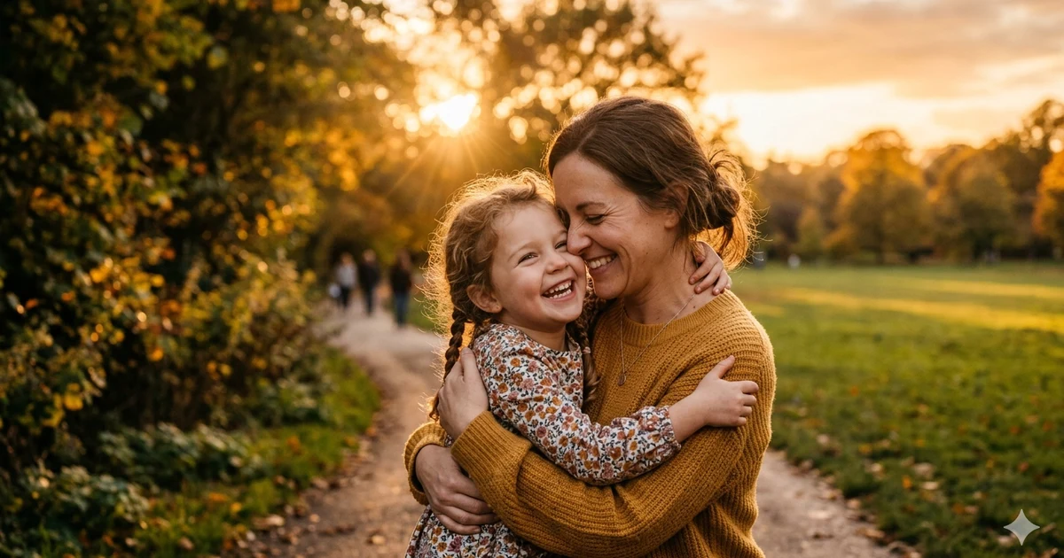 Parent hugging smiling child