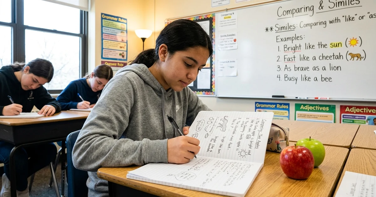 Simile using like examples showing comparisons between different things in everyday language