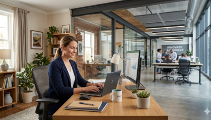 Person working on a laptop at a home office desk illustrating simile for working from home with remote work and productivity concepts