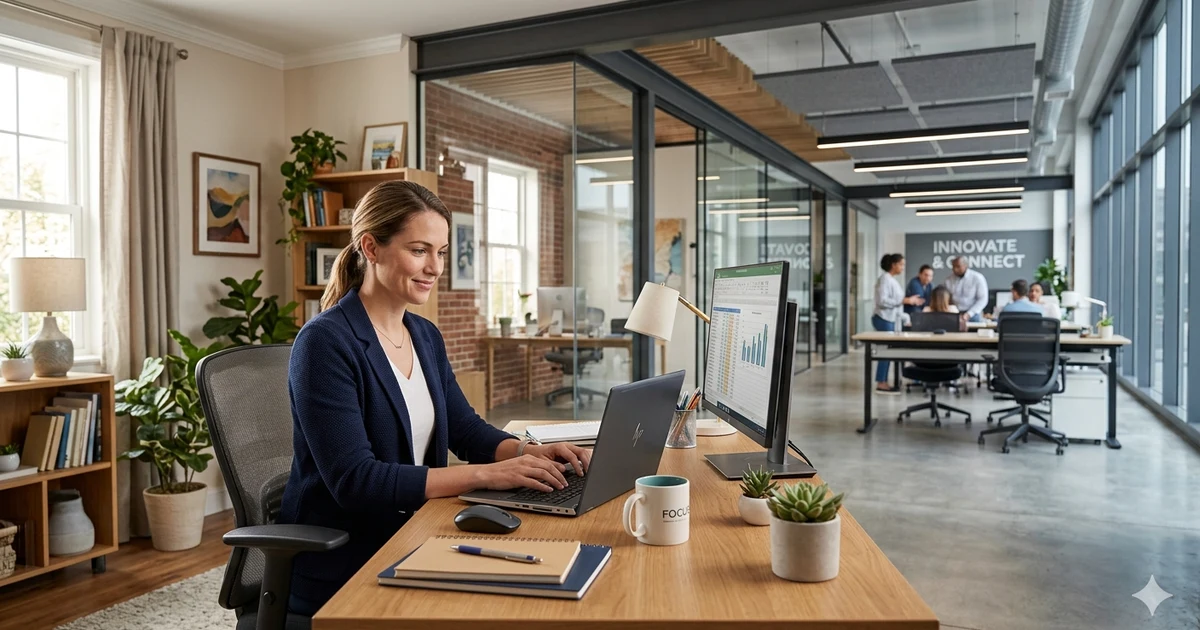 Person working on a laptop at a home office desk illustrating simile for working from home with remote work and productivity concepts