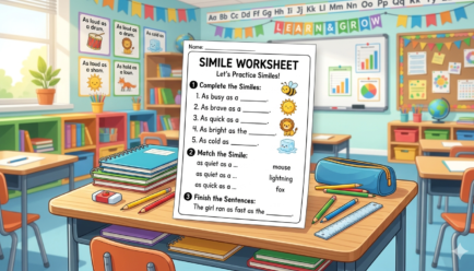Free printable simile worksheet PDF with practice exercises and examples for students learning figurative language