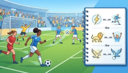 Soccer simile examples showing players, a goal, and creative writing