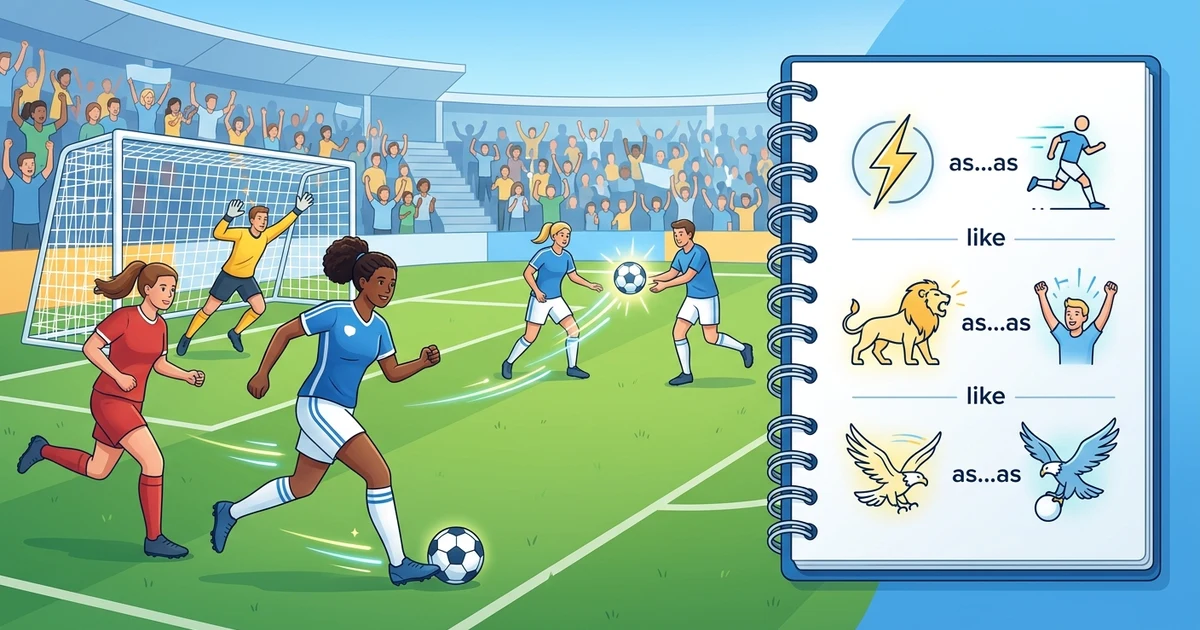 Soccer simile examples showing players, a goal, and creative writing