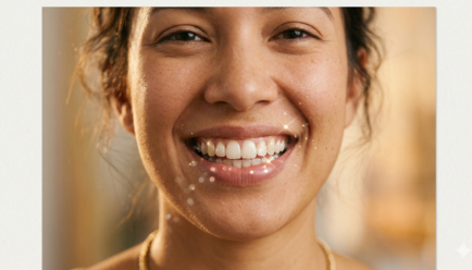 Close up smile showing bright white teeth with creative simile inspired visual style