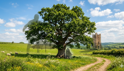 Large tree compared to a giant, umbrella, tower, and guardian illustrating simile for tree examples in creative writing and figurative language.