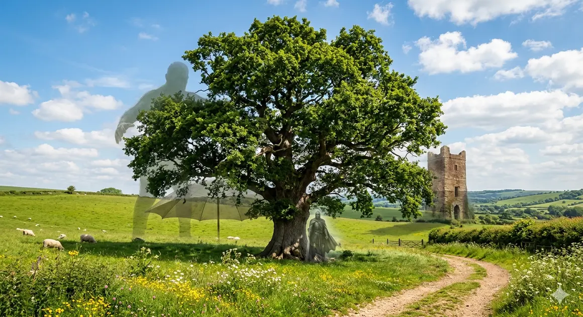 Large tree compared to a giant, umbrella, tower, and guardian illustrating simile for tree examples in creative writing and figurative language.