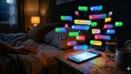 Smartphone glowing with notifications