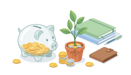 Piggy bank representing a simile for saving money with coins and growing savings