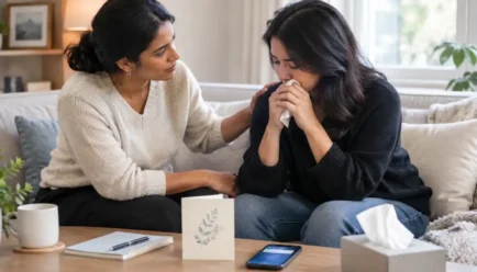 Two women sharing a compassionate moment as one offers emotional support and comfort to the other.