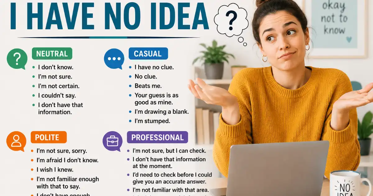 Person expressing uncertainty while discussing different ways to say I have no idea